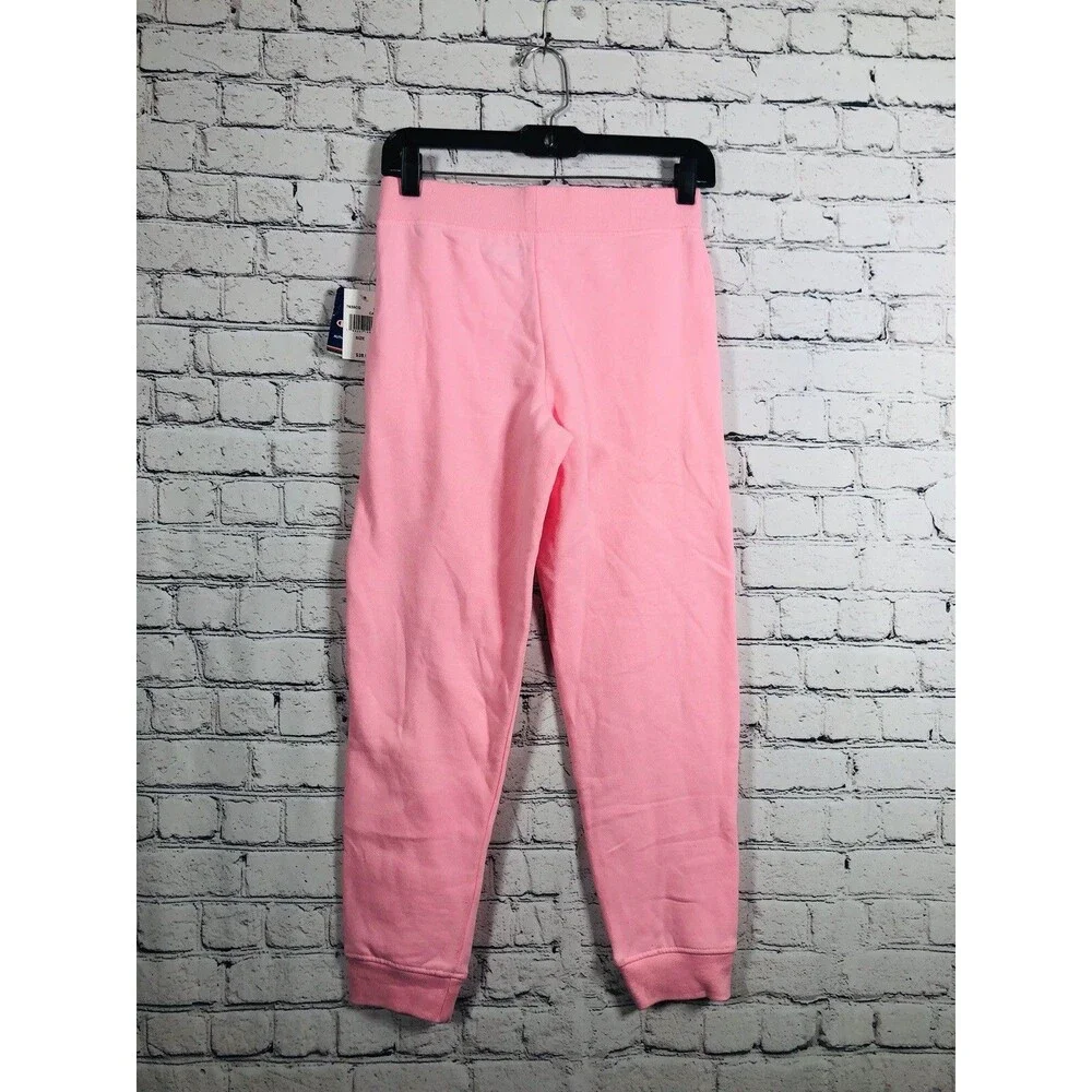Champion Girls Sweatpants Joggers Logo Drawstring Pink Size Large